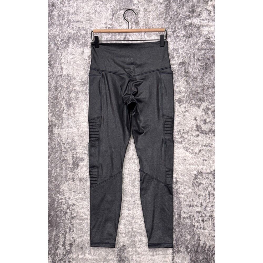 Athleta Leggings Small Womens Inclination Moto Tight Black Glitter Metallic - Picture 2 of 7